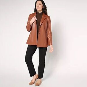 Dennis Basso  Luxe Faux Leather Jacket Cognac brown blazer NEW L